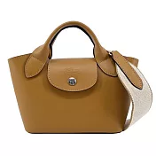 LONGCHAMP ÉPURE系列滑面牛皮手提/斜背兩用包(迷你) 肉荳蔻