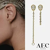 AEC PARIS 巴黎品牌 切割單鑽耳環 簡約金鍊耳環 Studs Bala ?toil?e 梨形