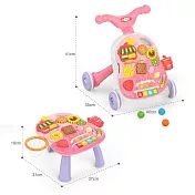 【Kikimmy】五合一聲光益智成長型玩具(搖搖馬/學步車/滑步車/滑板車/學習桌)- 粉