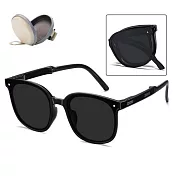 【SUNDAY】六節折疊抗UV太陽鏡 情侶款黑+棕2入組 加贈氣墊收納包 三段式摺疊 輕巧收納   爵士黑2入
