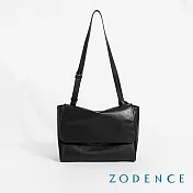 ZODENCE MYRA植鞣真皮極簡個性長方肩背大包  黑色
