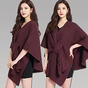 seoul show首爾秀 多變穿帶保暖圍巾針織外套斗篷披肩  酒紅