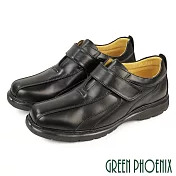 【GREEN PHOENIX】男 皮鞋 學生鞋 紳士鞋 商務鞋 全真皮 牛皮 沾黏式 EU39 黑色
