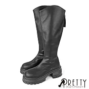 【Pretty】女 長靴 馬靴 騎士靴 厚底 顯瘦貼腿 後拉鍊 EU36 黑色