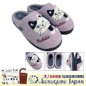 【Kusuguru Japan】日本眼鏡貓 拖鞋 相良刺繡絨毛保暖蓬軟觸感 橡膠止滑鞋底室內拖鞋 - Matilda-san款 -粉色