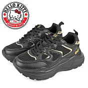 【HELLO KITTY】女 運動鞋 休閒鞋 老爹鞋 厚底 綁帶 異材質 凱蒂貓 EU36 黑色