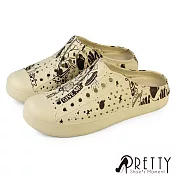 【Pretty】男女 女大尺碼 洞洞鞋 布希鞋 穆勒鞋 拖鞋 雨鞋 防水 輕量 EU36 米色