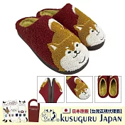 【Kusuguru Japan】日本眼鏡貓 拖鞋 相良刺繡絨毛保暖蓬軟觸感 橡膠止滑鞋底室內拖鞋 - 柴尻君款 -紅色