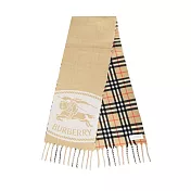 BURBERRY 騎士印花雙面用喀什米爾圍巾- 沙色