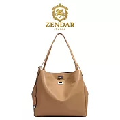 【ZENDAR】台灣總代理 限量1折 頂級小牛皮肩背包 艾莉諾系列 全新專櫃展示品 金棕色