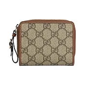 GUCCI GG Emblem 塗層帆布及皮革迷你拉鍊零錢袋短夾_展示品 (米色/棕色)