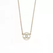 CHANEL CC Logo 水鑽及圓形鏤空造型項鍊 (金色)