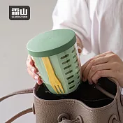 【日本霜山】雙層瀝水密封保鮮杯/水果沙拉杯(附叉子)-600ml- 綠