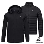【ATUNAS 歐都納】男款防水2IN1+羽絨兩件式外套/大尺碼A1GA2533M*- M 黑