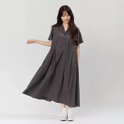 好我_Nicole有領短袖箱褶洋裝 4L-5L 墨灰