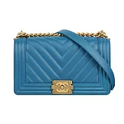 CHANEL 金釦山形紋小牛皮 Boy Chanel 25cm_展示品 (孔雀藍)