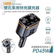 Songwin 145W雙孔車用擴充器/車用充電器(PD45W+QC3.0/數顯電壓/90度可彎折)