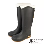 【Pretty】女 雨靴 雨鞋 防水靴 防水鞋 長靴 平底 EU36 黑色