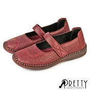 【Pretty】女 休閒鞋 便鞋 瑪莉珍 媽媽鞋 平底鞋 沾黏 JP24 紅色