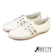 【Pretty】女 小白鞋 休閒鞋 懶人鞋 便鞋 條紋 線條 台灣製 JP23 金色