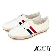 【Pretty】女 小白鞋 休閒鞋 懶人鞋 便鞋 條紋 線條 台灣製 JP23 藍色