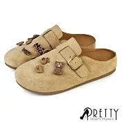 【Pretty】女 懶人拖鞋 半拖鞋 包頭拖鞋 穆勒鞋 前包後空鞋 仿麂皮 JP23 米色