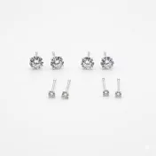 ☆§海洋盒子§☆ 四對入-2.3.4.5mm免後扣百搭單鑽S999純銀耳環 四對入
