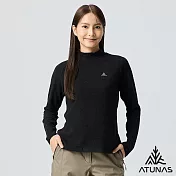 【ATUNAS 歐都納】女款經典保暖長袖立領衫/素面長T/大尺碼A2TS2542W- S 黑