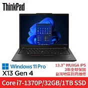 Lenovo 聯想 ThinkPad X13 Gen 4 13.3吋 i7-1370P/32GB/1TB/Win11 Pro 三年保固 商務筆電