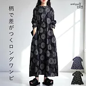 日本Antiqua|寬圓立領 氣場全開|波卡圓點連身裙|長袖洋裝|寬鬆有口袋|單穿、疊穿、外搭 黑色