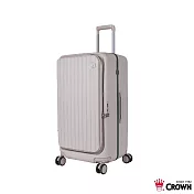 【CROWN 皇冠】BOXY 28吋 前開式防盜拉鍊/ 鋁框前開胖胖箱- 燕麥奶茶