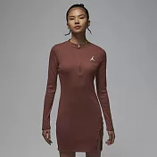 NIKE AS W J LS KNIT DRESS 女長袖針織連身裙-HF9478231 L 棕色