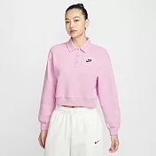 NIKE AS W NSW PHNX FLC COLLARED PO 女長袖上衣-IM7487623 L 粉紅色
