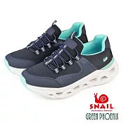 【SNAIL蝸牛】女 運動鞋 休閒鞋 懶人鞋 免綁帶 厚底 透氣 輕量 彈力 EU35 深藍色