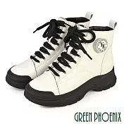 【GREEN PHOENIX】女 休閒鞋 休閒靴 短靴 綁帶 厚底 真皮 JP22.5 黑色