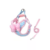 【野一夏】小型犬外出胸背帶－附牽引繩 背心式胸背帶 狗牽繩 寵物背帶 -藍S