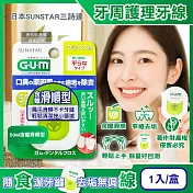 日本SUNSTAR三詩達-GUM去齒垢牙周護理牙線1入/盒-50M含蠟滑順型(狹窄齒縫用扁平潔牙線,牙縫殘渣清潔線,彈力尼龍好抽取便攜剔牙工具)
