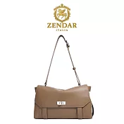 【ZENDAR】台灣總代理 限量1折 頂級小牛皮肩背包 凱瑟琳系列 全新專櫃展示品 卡其色