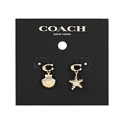 COACH 貝殼與水鑽海星造型針式耳環 (金色)