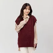 好我_Denise V領小岔寬版針織背心/ FREE 深棗紅