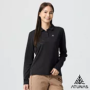 【ATUNAS 歐都納】女款循環長袖排汗POLO衫/大尺碼A8PS2567WC- S 黑