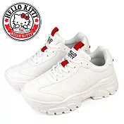 【HELLO KITTY】女 運動鞋 休閒鞋 老爹鞋 厚底 綁帶 輕量 JP23 白紅色