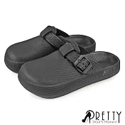 【Pretty】男女 女大尺碼 拖鞋 穆勒鞋 防水鞋 前包後空 護趾 輕量 一體成形 EU36 黑色