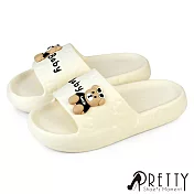 【Pretty】女 拖鞋 防水拖鞋 居家拖鞋 厚底 輕量 一字寬帶 EU36 白色