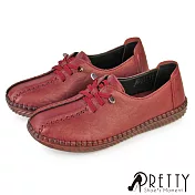 【Pretty】女 休閒鞋 包鞋 便鞋 媽媽鞋 平底鞋 軟Q 復古 JP23 酒紅色
