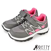 【Pretty】女 休閒鞋 運動鞋 厚底 戶外 魔鬼氈 沾黏式 透氣 JP23 灰桃色