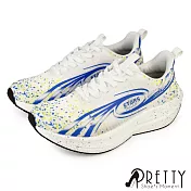 【Pretty】男 休閒鞋 運動鞋 輕量 透氣 綁帶 厚底 EU41 白藍色