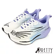 【Pretty】女 休閒鞋 運動鞋 輕量 透氣 厚底 綁帶 EU36 紫色