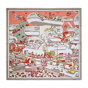 Hermes 愛馬仕 Hermès Locomotion 140 cm手工捲邊喀什米爾與真絲混紡方巾 (鮭魚粉/灰)