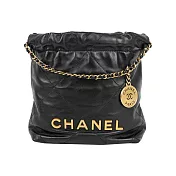 CHANEL 新款22 Bag 金字菱格紋亮面小牛皮迷你斜背包_展示品 (黑色)